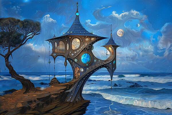 Whimsical Digital Art - Ice Fishing Cabin, Methane Sea by Eris And AI