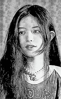 Serene Digital Art - ILLIT, Tick-Tack, Minju BW by Gradify Creations