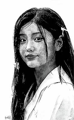 Serene Digital Art - ILLIT, Tick-Tack, Wonhee BW by Gradify Creations