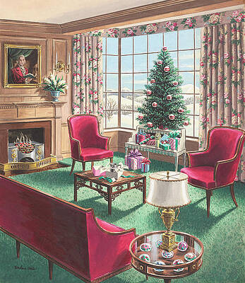 Portrait Painting - Illustration Of A Christmas Living Room Scene by Urban Weis
