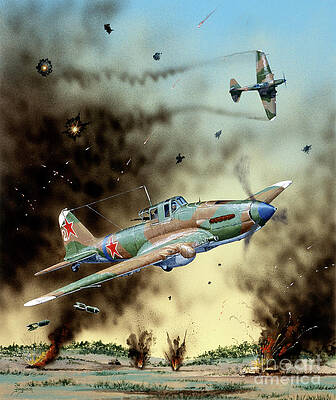 Airplane Wall Art featuring the painting Iluyshin IL-2 by Steve Ferguson