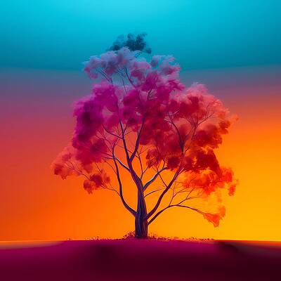 Bold Digital Art - Image Of A Single Tree Against A Bold Color Background No 2 by Andre Petrov