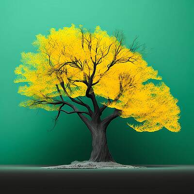 Bold Digital Art - Image Of A Single Tree Against A Bold Color Background No 3 by Andre Petrov