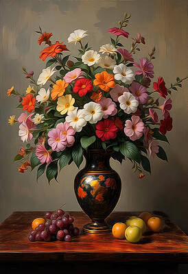 Vibrant Floral Arrangement in Vase Digital Art
