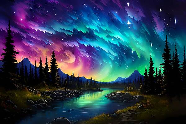 Atmospheric Wall Art featuring the digital art Impressionist Painting Of The Northern Lights No 1 by Andre Petrov