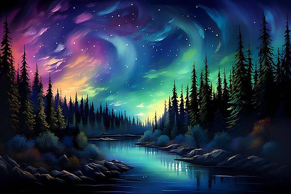 Atmospheric Wall Art featuring the digital art Impressionist Painting Of The Northern Lights No 2 by Andre Petrov
