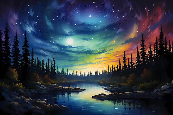 Atmospheric Wall Art featuring the digital art Impressionist Painting Of The Northern Lights No 3 by Andre Petrov