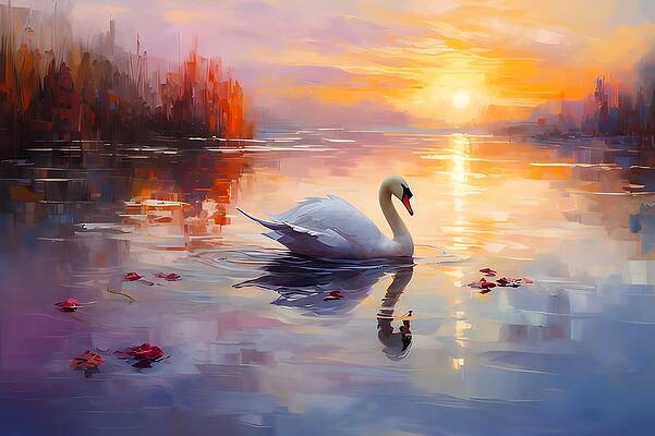 Wildlife Digital Art - Impressionist Style Image Of A Graceful Swan No 1 by Andre Petrov
