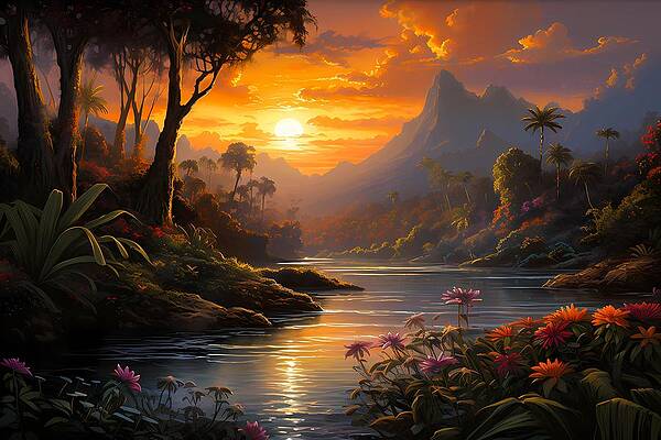 Atmospheric Wall Art featuring the digital art Impressionist Style Image Of The Amazon Rainforest At Sunrise No 1 by Andre Petrov