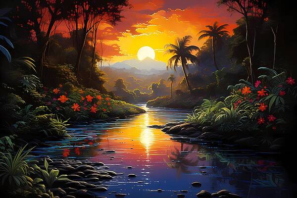 Atmospheric Wall Art featuring the digital art Impressionist Style Image Of The Amazon Rainforest At Sunrise No 2 by Andre Petrov