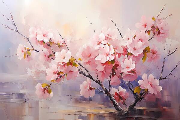 Serene Digital Art - Impressionist Style Sakura Blossoms In Japan No 1 by Andre Petrov