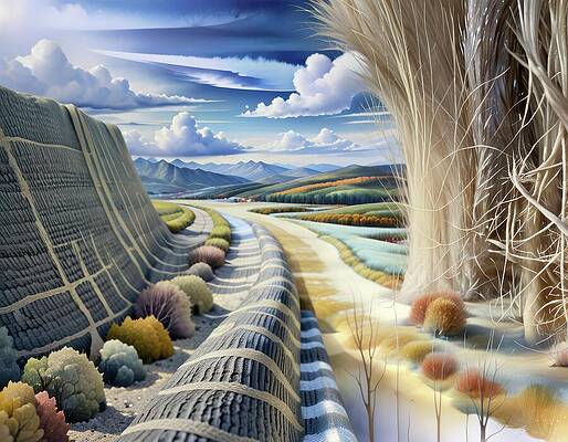 Surreal Landscape with Woven Patterns Digital Art
