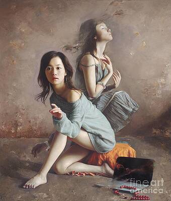 Emotional Wall Art featuring the painting Incense Seeking by Mingyue Wang