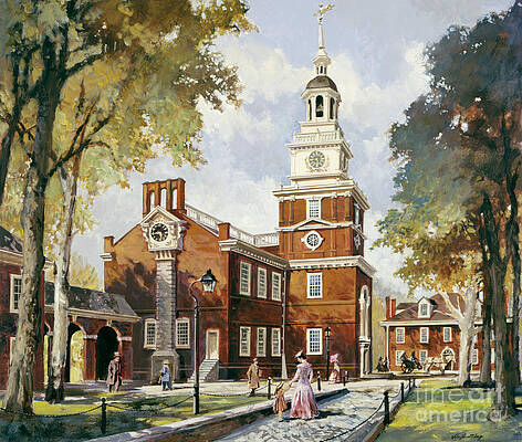 Americana Wall Art featuring the painting Independence Hall - Bicentennial Of The United States Constitution by John Swatsley