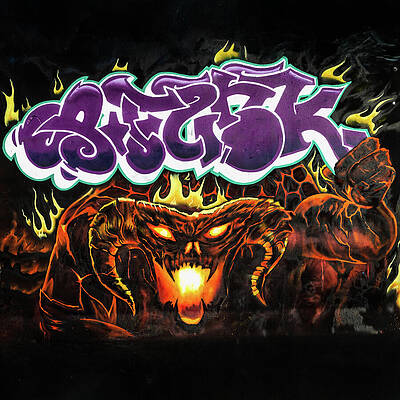 Fiery Demon with Graffiti Wall Art