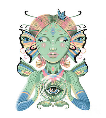 Insects Wall Art featuring the digital art Insect Girl, Flutter With Crystal Ball by Valerie White