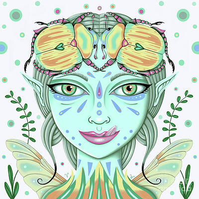 Insects Wall Art featuring the digital art Insect Girl, Scarabella - Sq.White by Valerie White