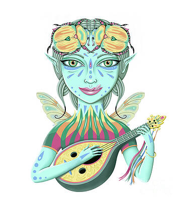 Insects Wall Art featuring the digital art Insect Girl, Scarabella With Lute by Valerie White