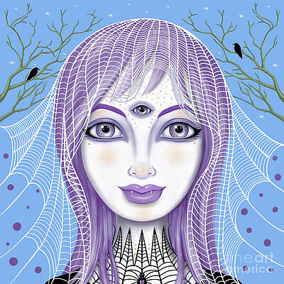 Insects Wall Art featuring the digital art Insect Girl, Spiderella - Sq.Blue by Valerie White