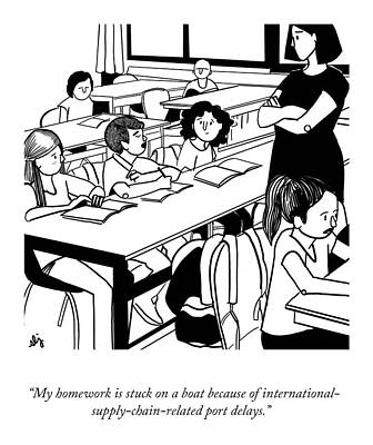 International Wall Art featuring the drawing International Supply Chain Related Port Delays by Sophie Lucido Johnson