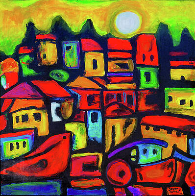 Red Painting - Into A Dark Town by Jeremy Holton