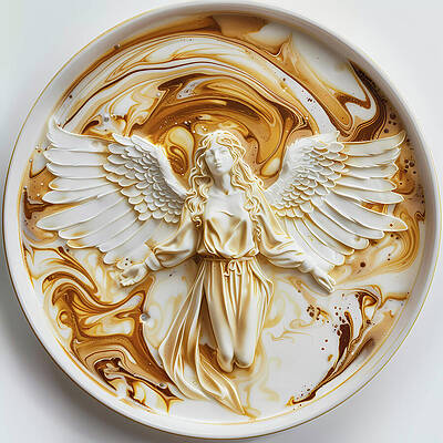 Wall Art featuring the digital art Intricate Coffee Art Pattern Depicting An Angel_1 by Andre Petrov
