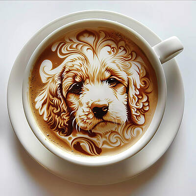 Wall Art featuring the digital art Intricate_coffee_art_as_puppy_white_background_1 by Andre Petrov