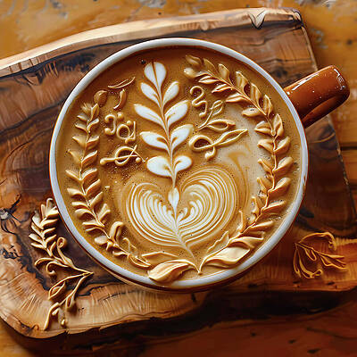 Wall Art featuring the digital art Intricate_coffee_art_as_the_word_joy_1 by Andre Petrov