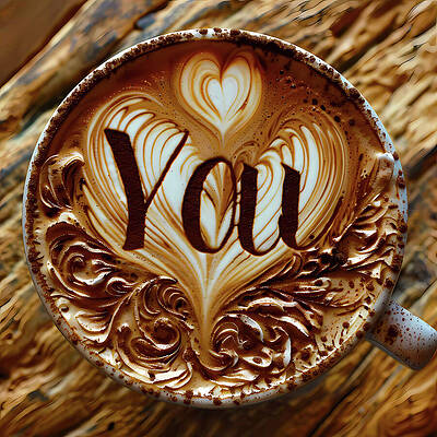 Wall Art featuring the digital art Intricate_coffee_art_as_the_word_You_3 by Andre Petrov