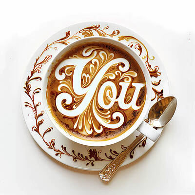 Wall Art featuring the digital art Intricate_coffee_art_as_the_word_You_4 by Andre Petrov