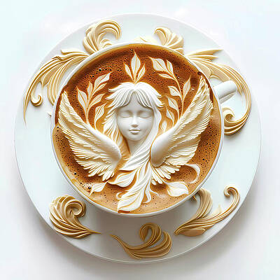 Wall Art featuring the digital art Intricate_coffee_art_as_white_angel_2 by Andre Petrov