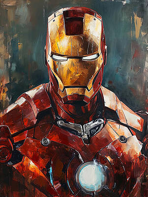 Iron Man in Red and Gold Armor Painting