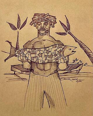 Blue Wall Art featuring the drawing Islander by Oscar Ortiz