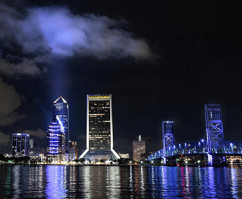 Wall Art featuring the photograph Jacksonville Florida Nightlight Cityscape by Rebecca Herranen