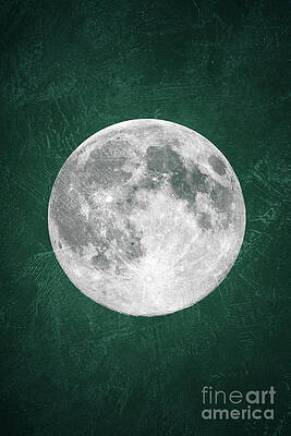 Full Moon on Dark Green Background Digital Art