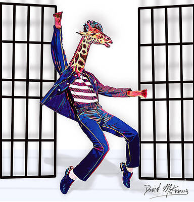 Wall Art featuring the digital art Jailhouse Giraffe Elvis Fun Pose by David McKinney