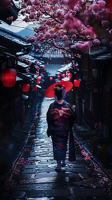 Reflection Photograph - Japanese Traditional Village Lady In Kimono by Printed View
