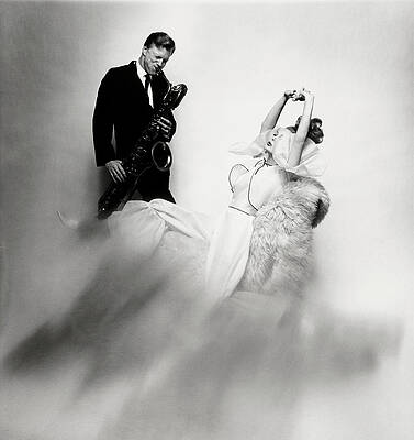 Saxophonist and Elegant Woman in Studio Wall Art