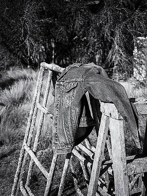 Denim Jacket on Wooden Fence Wall Art