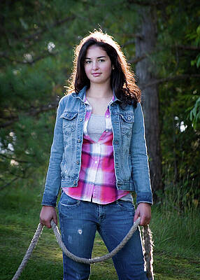 Young Woman with Denim Jacket Outdoors Wall Art