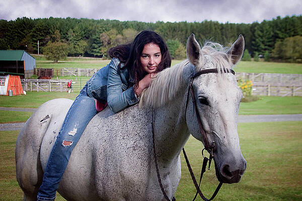 Woman Riding a White Horse Wall Art