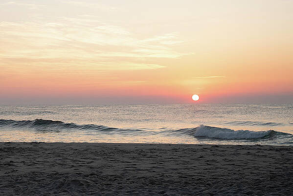 Summer Wall Art featuring the photograph Jersey Shore Sunrise Breaks Through The Hazy Horizon by Matthew DeGrushe
