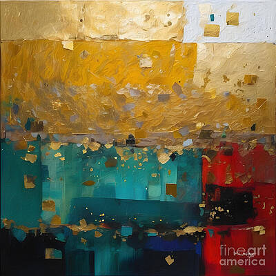 Geometric Gold and Teal Abstraction Wall Art