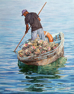 Man Collecting Shells on Boat Wall Art