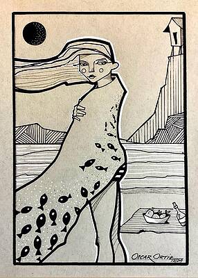 Nostalgic Wall Art featuring the drawing Jocelyn.1952. by Oscar Ortiz