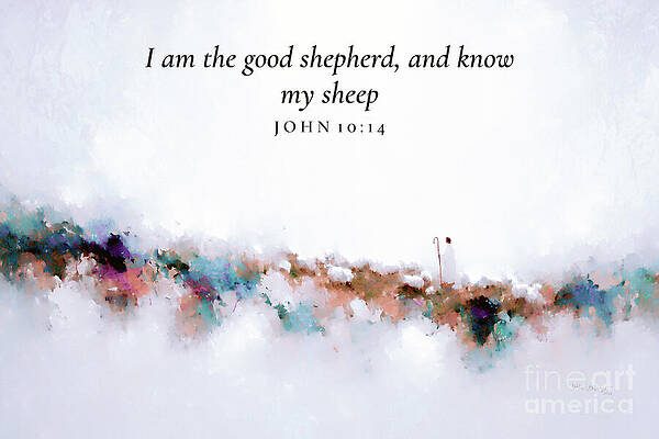 Wall Art featuring the painting John 10 14 Bible Verse Wall Art, I Am The Good Shepherd by Mark Lawrence