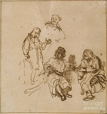 Historical Wall Art featuring the digital art Joseph In Prison Interpreting The Dreams Of Pharaoh's Baker And Butler   Recto, Before Treatment by Antonios Valamontes