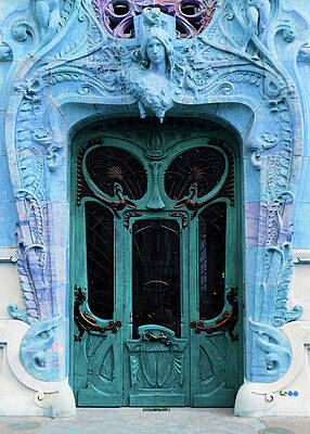 Blue Wall Art featuring the photograph Jules Lavirotte Nouveau Door Facade V1 - Abstract by Ron Berezuk