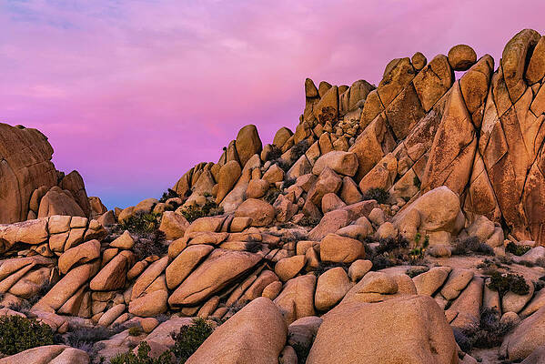 Sunset Photograph - Jumbo Rocks Marble In Pink Sunset - Wide 2 - Joshua Tree National Park, California by Abbie Warnock