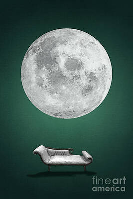 Moon Above a White Sofa Digital Art